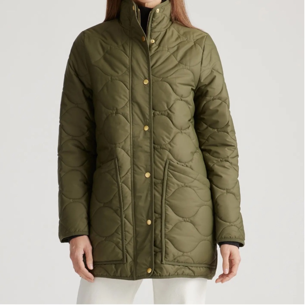 Quince Featherless Quilted Long Puffer Jacket Olive Green Women’s NWT XL